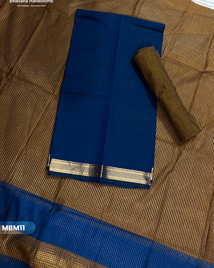 Mangalagiri Cotton Dress Material with Missing Checks Dupatta – Premium Unstitched Suit Set Classic Blue