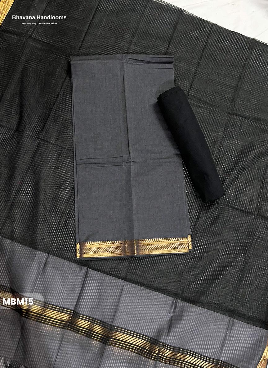 Mangalagiri Cotton Dress Material with Missing Checks Dupatta – Premium Unstitched Suit Set Slate Grey