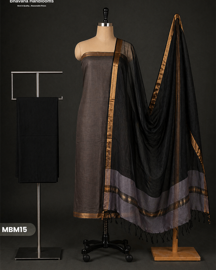 Mangalagiri Cotton Dress Material with Missing Checks Dupatta – Premium Unstitched Suit Set Slate Grey