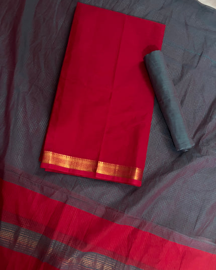 Mangalagiri Cotton Dress Material with Missing Checks Dupatta – Premium Unstitched Suit Set Deep Pink