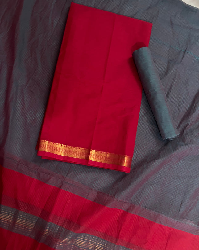 Mangalagiri Cotton Dress Material with Missing Checks Dupatta – Premium Unstitched Suit Set Deep Pink