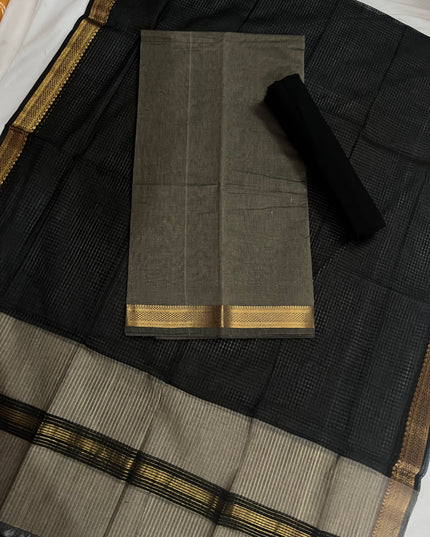 Mangalagiri Cotton Dress Material with Missing Checks Dupatta – Premium Unstitched Suit Set Gray colour