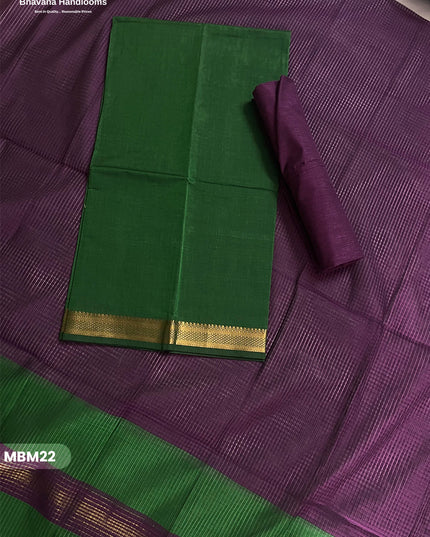 Mangalagiri Cotton Dress Material with Missing Checks Dupatta – Premium Unstitched Suit Set Grren Colour