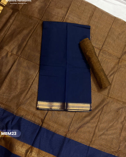 Mangalagiri Cotton Dress Material with Missing Checks Dupatta – Premium Unstitched Suit Set Navy Blue