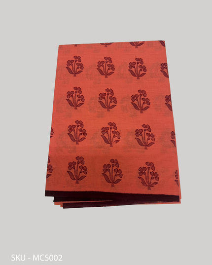 Premium Meena Cotton Printed Saree in Peach Orange  Colour | Elegant Traditional Ethnic Wear