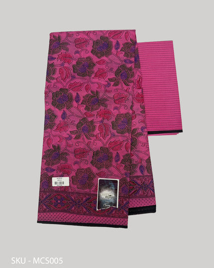 Premium Meena Cotton Printed Saree in Rani Pink Colour | Elegant Traditional Ethnic Wear