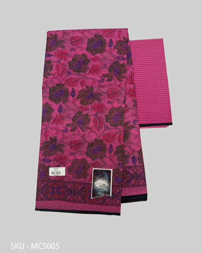 Premium Meena Cotton Printed Saree in Rani Pink Colour | Elegant Traditional Ethnic Wear