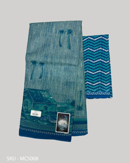 Premium Meena Cotton Printed Saree in Teal Blue Colour | Elegant Traditional Ethnic Wear