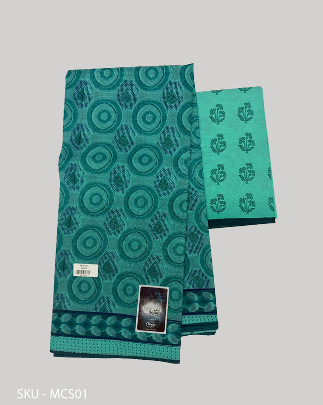 Premium Meena Cotton Printed Saree in Teal Green Colour | Elegant Traditional Ethnic Wear