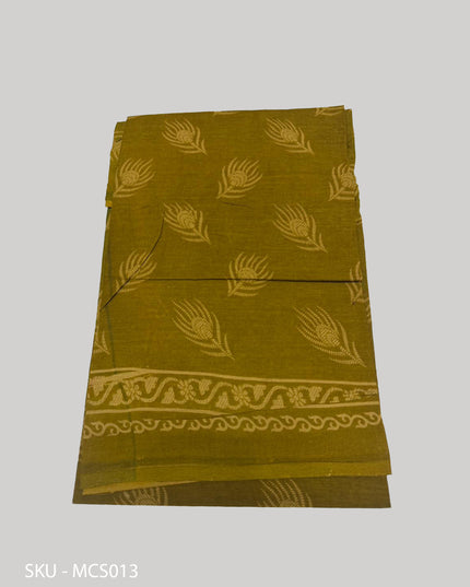 Premium Meena Cotton Printed Saree in Warm Olive Gold Colour | Elegant Traditional Ethnic Wear