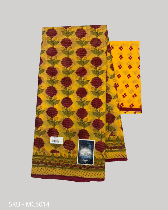 Premium Meena Cotton Printed Saree in Mustard Yellow Colour | Elegant Traditional Ethnic Wear