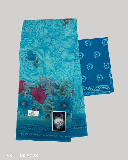 Premium Meena Cotton Printed Saree in Sky Blue Colour | Elegant Traditional Ethnic Wear