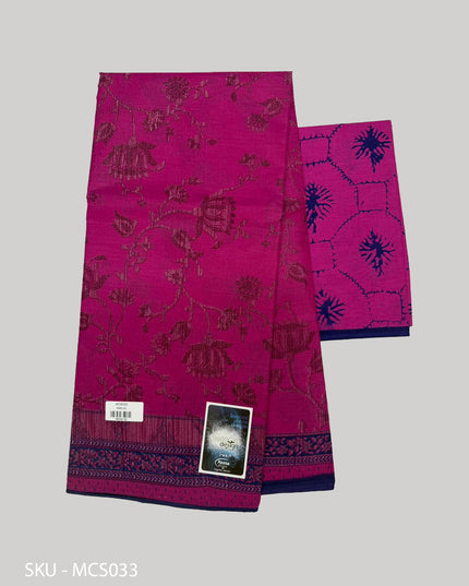 Premium Meena Cotton Printed Saree in Rani Pink Colour | Elegant Traditional Ethnic Wear