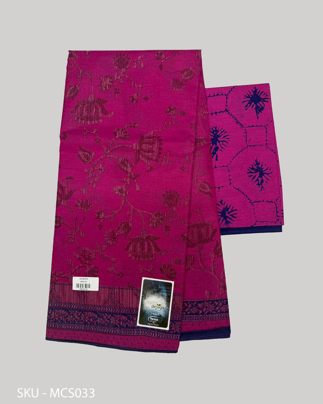 Premium Meena Cotton Printed Saree in Rani Pink Colour | Elegant Traditional Ethnic Wear