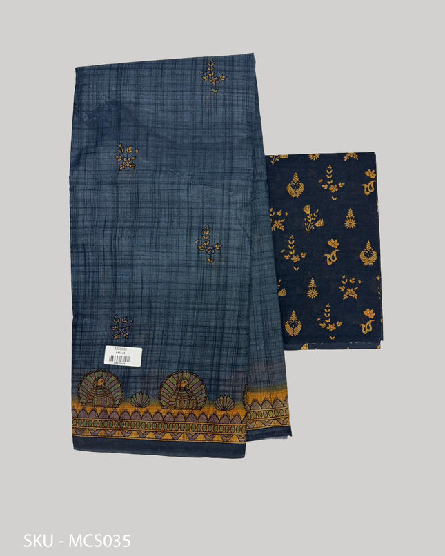 Premium Meena Cotton Printed Saree in Slate Blue Colour | Elegant Traditional Ethnic Wear