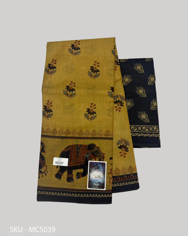 Premium Meena Cotton Printed Saree in Mustard Yellow Colour | Elegant Traditional Ethnic Wear
