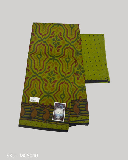 Premium Meena Cotton Printed Saree in Olive Green Colour | Elegant Traditional Ethnic Wear