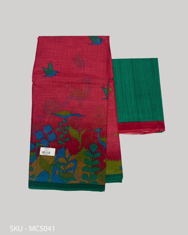 Premium Meena Cotton Printed Saree in Rani Pink Colour | Elegant Traditional Ethnic Wear
