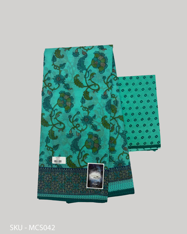 Premium Meena Cotton Printed Saree in Sea Green Colour | Elegant Traditional Ethnic Wear