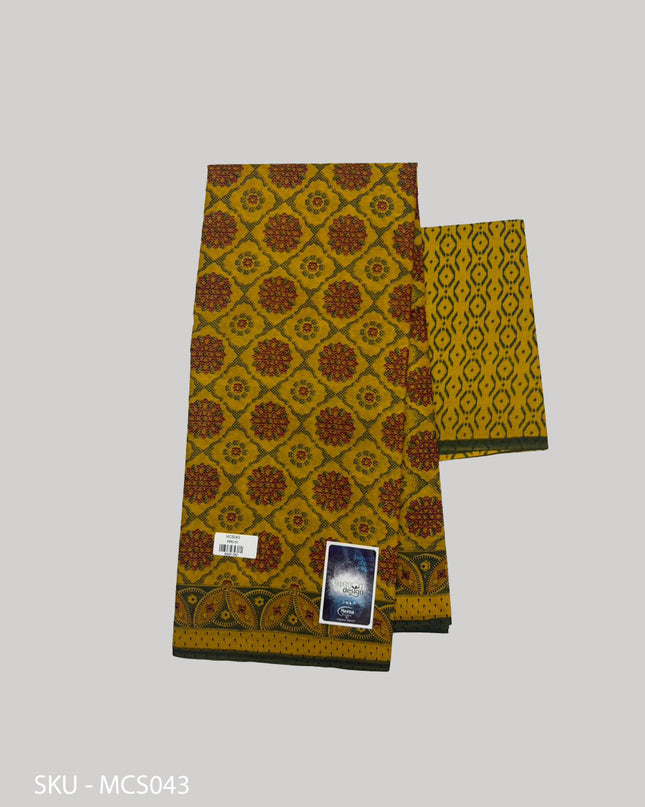 Premium Meena Cotton Printed Saree in Mustard Yellow Colour | Elegant Traditional Ethnic Wear