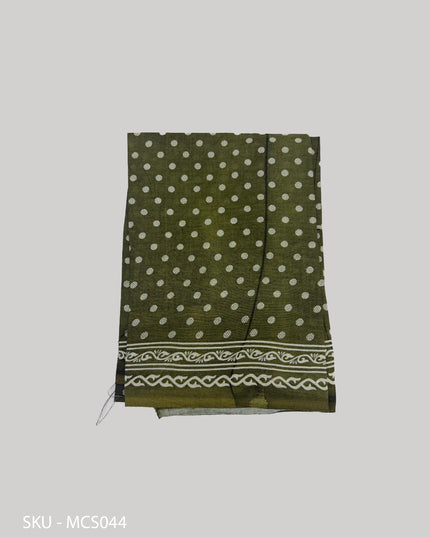 Premium Meena Cotton Printed Saree in Olive Green Colour | Elegant Traditional Ethnic Wear