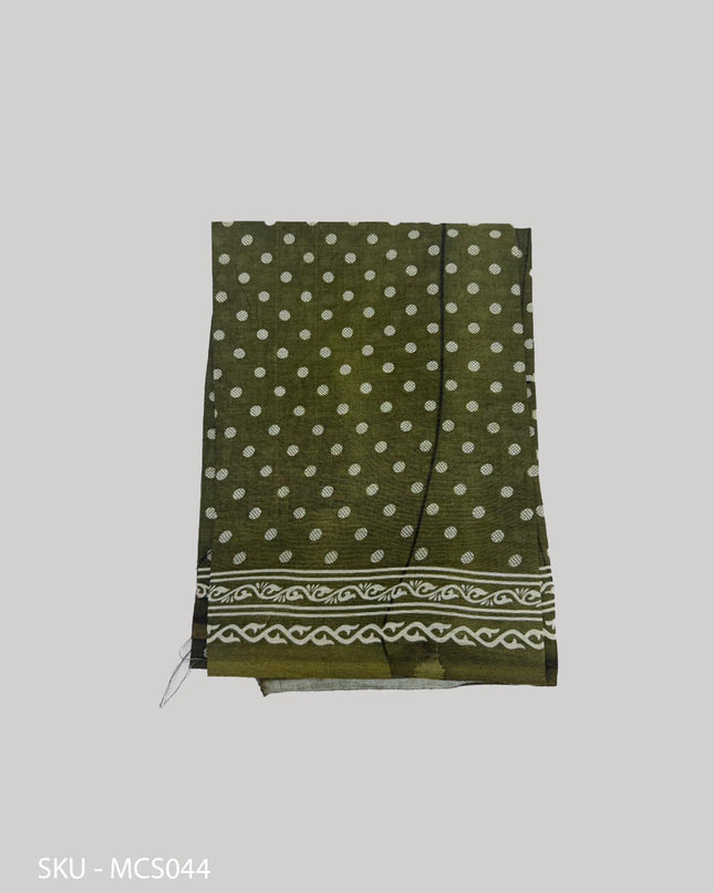 Premium Meena Cotton Printed Saree in Olive Green Colour | Elegant Traditional Ethnic Wear