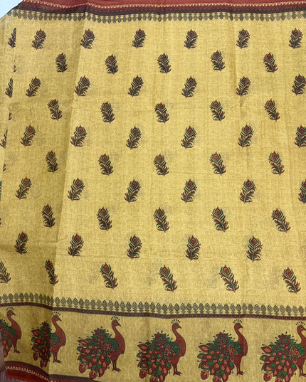 Premium Meena Cotton Printed Saree in Mustard Yellow Colour | Elegant Traditional Ethnic Wear
