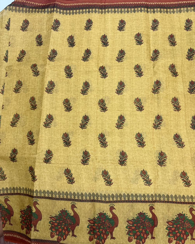 Premium Meena Cotton Printed Saree in Mustard Yellow Colour | Elegant Traditional Ethnic Wear