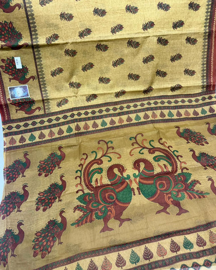 Premium Meena Cotton Printed Saree in Mustard Yellow Colour | Elegant Traditional Ethnic Wear