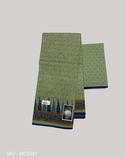 Premium Meena Cotton Printed Saree in Pista Green Colour | Elegant Traditional Ethnic Wear