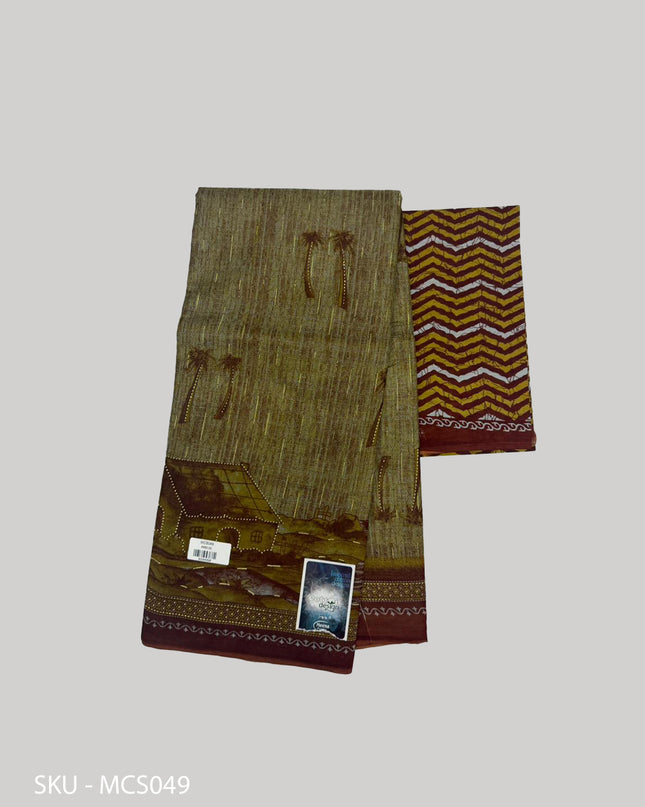 Premium Meena Cotton Printed Saree in Coffee Brown Colour | Elegant Traditional Ethnic Wear