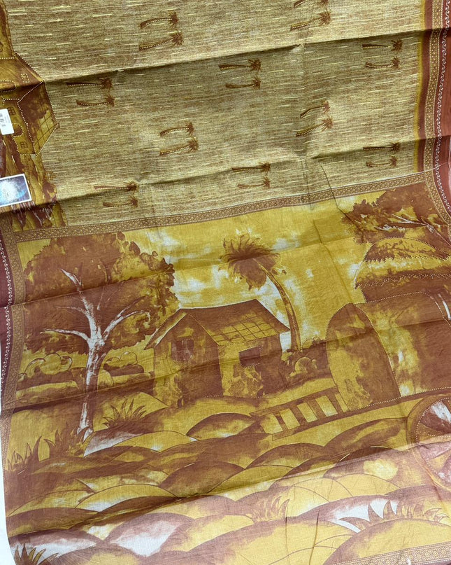 Premium Meena Cotton Printed Saree in Coffee Brown Colour | Elegant Traditional Ethnic Wear