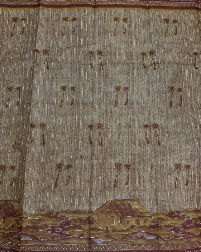 Premium Meena Cotton Printed Saree in Coffee Brown Colour | Elegant Traditional Ethnic Wear