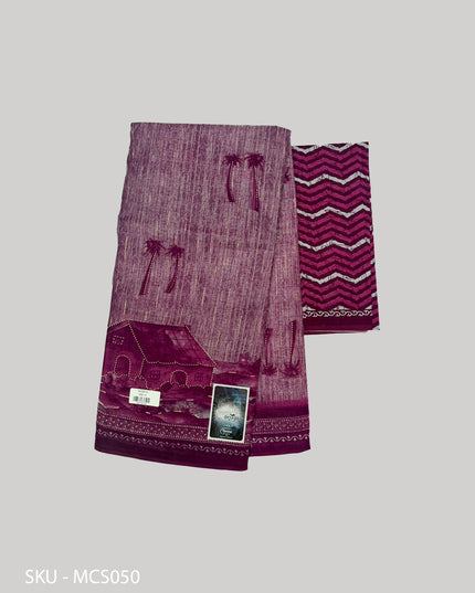 Premium Meena Cotton Printed Saree in Mauve Purple Colour | Elegant Traditional Ethnic Wear