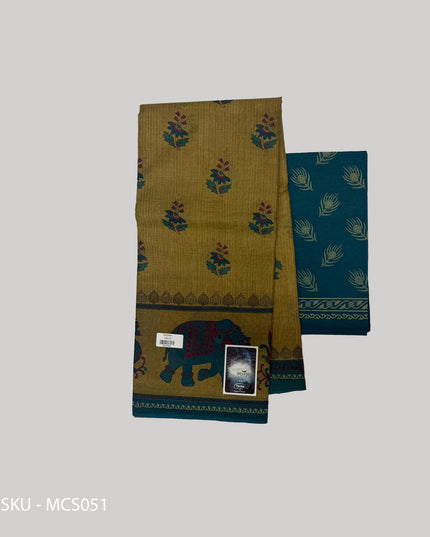Premium Meena Cotton Printed Saree in Mustard Yellow Colour | Elegant Traditional Ethnic Wear