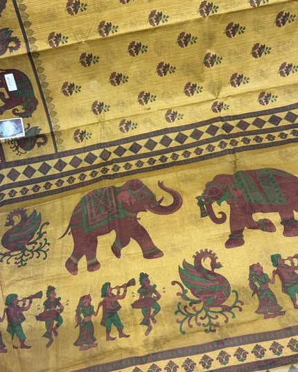 Premium Meena Cotton Printed Saree in Mustard Yellow Colour | Elegant Traditional Ethnic Wear