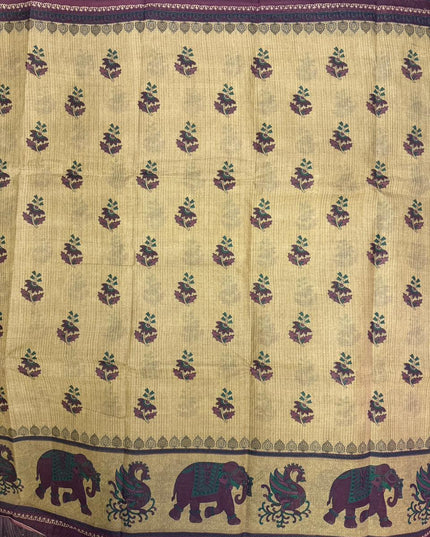 Premium Meena Cotton Printed Saree in Mustard Yellow Colour | Elegant Traditional Ethnic Wear