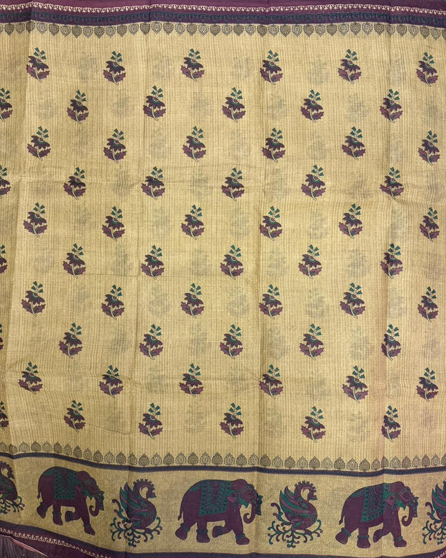 Premium Meena Cotton Printed Saree in Mustard Yellow Colour | Elegant Traditional Ethnic Wear
