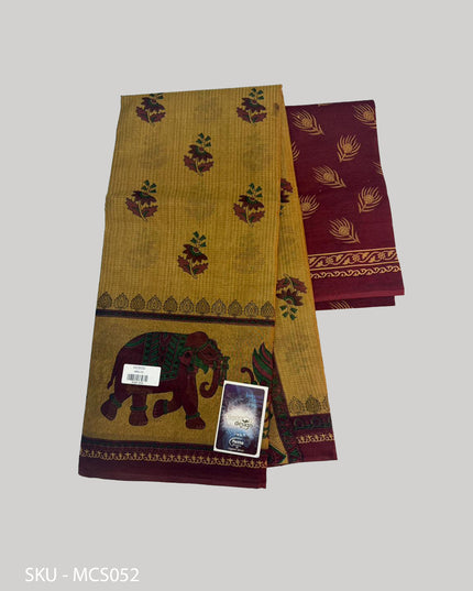 Premium Meena Cotton Printed Saree in Mustard Yellow Colour | Elegant Traditional Ethnic Wear
