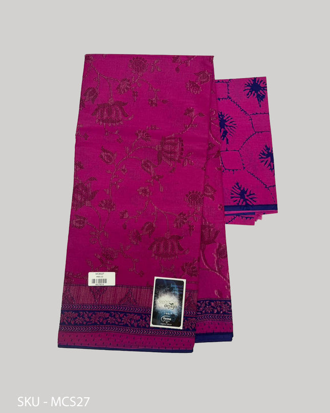 Premium Meena Cotton Printed Saree in Deep Magenta Colour | Elegant Traditional Ethnic Wear