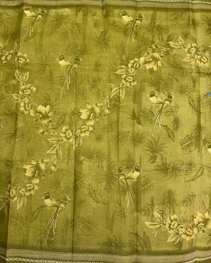 Premium Meena Cotton Printed Saree in Olive Green Colour | Elegant Traditional Ethnic Wear