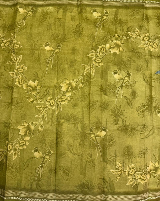 Premium Meena Cotton Printed Saree in Olive Green Colour | Elegant Traditional Ethnic Wear