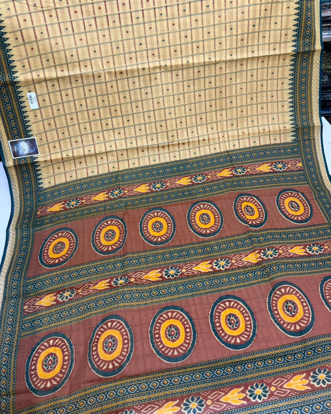 Premium Meena Cotton Printed Saree in Beige Colour | Elegant Traditional Ethnic Wear