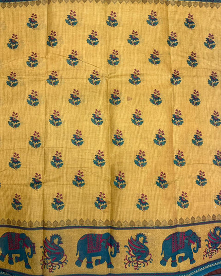 Premium Meena Cotton Printed Saree in Mustard Yellow Colour | Elegant Traditional Ethnic Wear