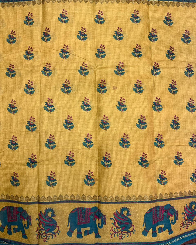 Premium Meena Cotton Printed Saree in Mustard Yellow Colour | Elegant Traditional Ethnic Wear