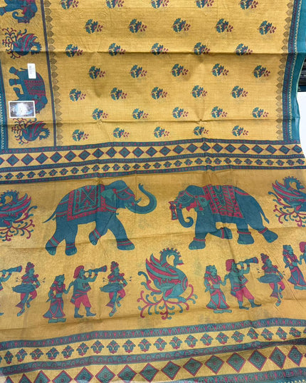 Premium Meena Cotton Printed Saree in Mustard Yellow Colour | Elegant Traditional Ethnic Wear