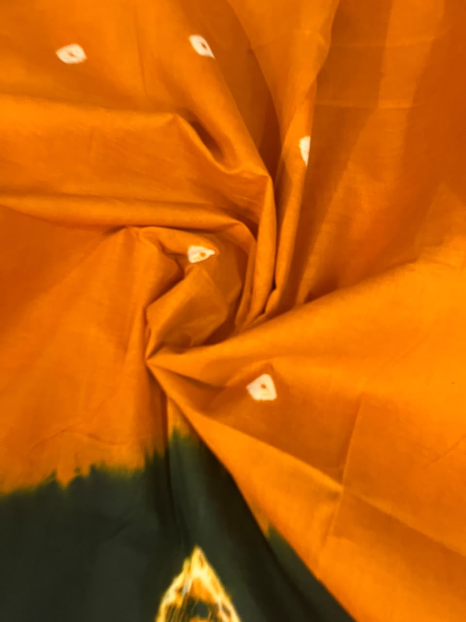 Traditional Batik Cotton Dress Material in Orange & Black | Handcrafted Batik Print Design