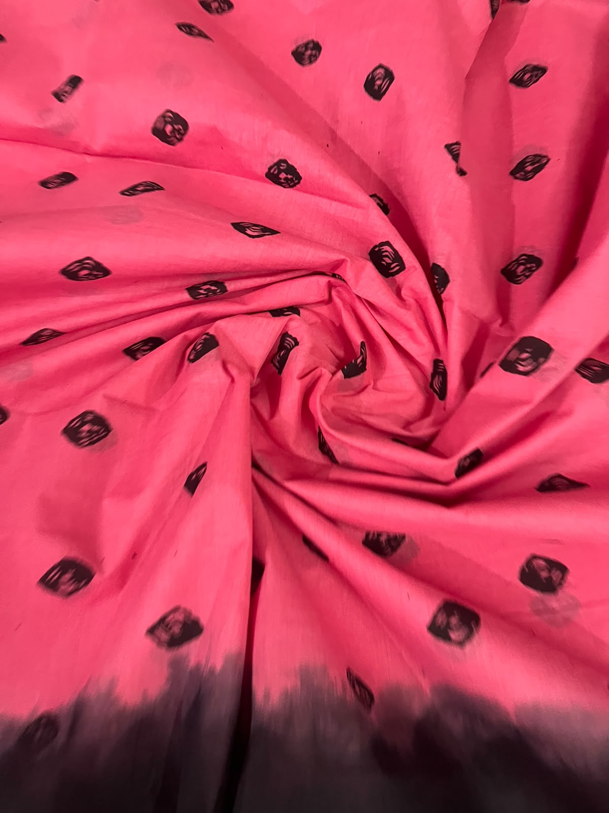 Traditional Batik Cotton Dress Material in Hot Pink & Black | Handcrafted Batik Print Design