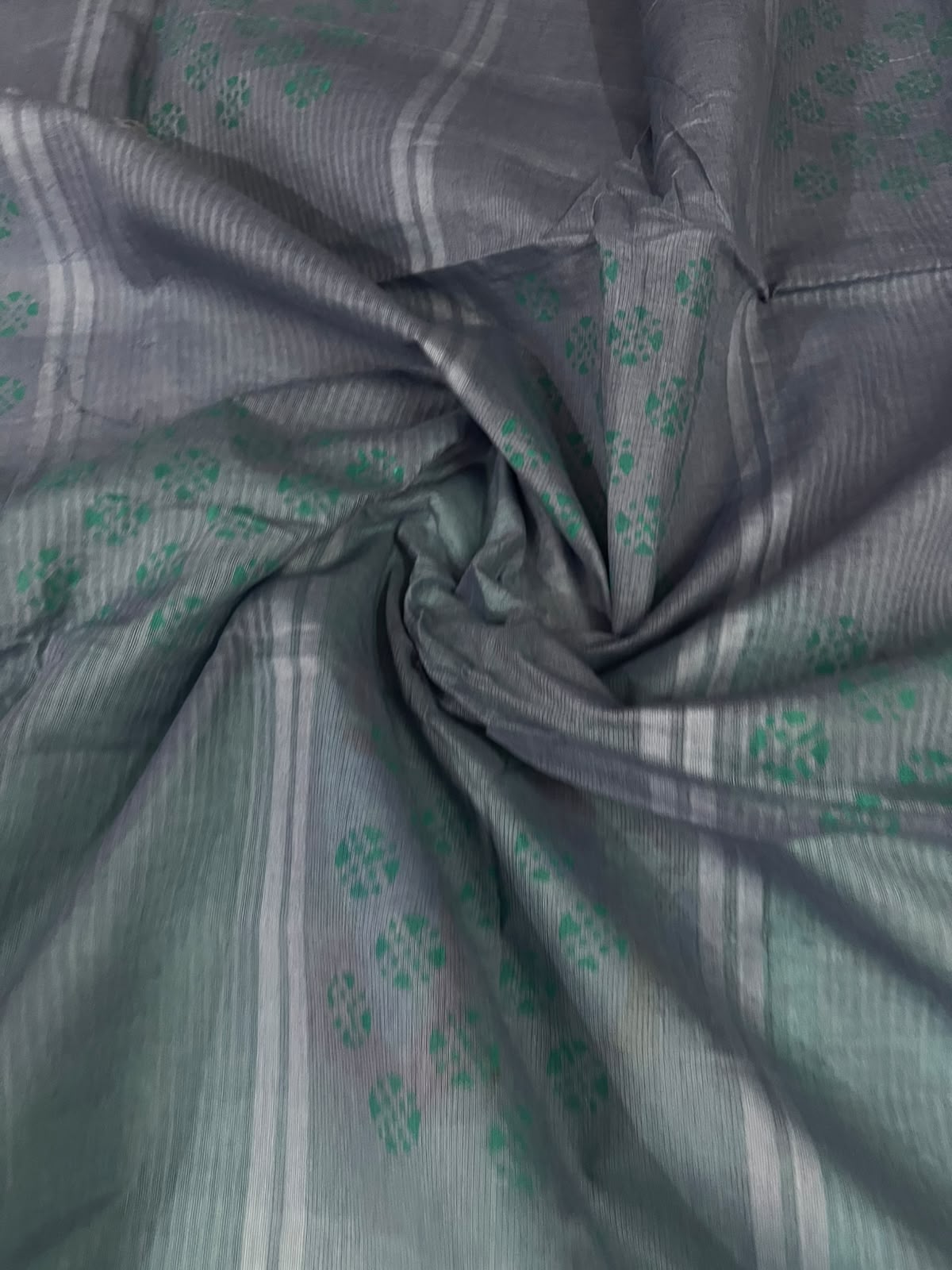 Traditional Gollabamma Design Cotton Dress Material in Turquoise Green & Navy Blue | Ethnic Printed Cotton Fabric Set