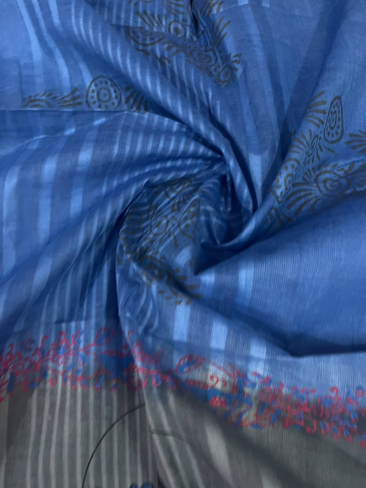 Traditional Gollabamma Design Cotton Dress Material in Royal Blue & Grey | Ethnic Printed Cotton Fabric Set